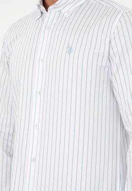 Erkek Açık Mavi Çizgili Beyaz Gömlek - 50296420019