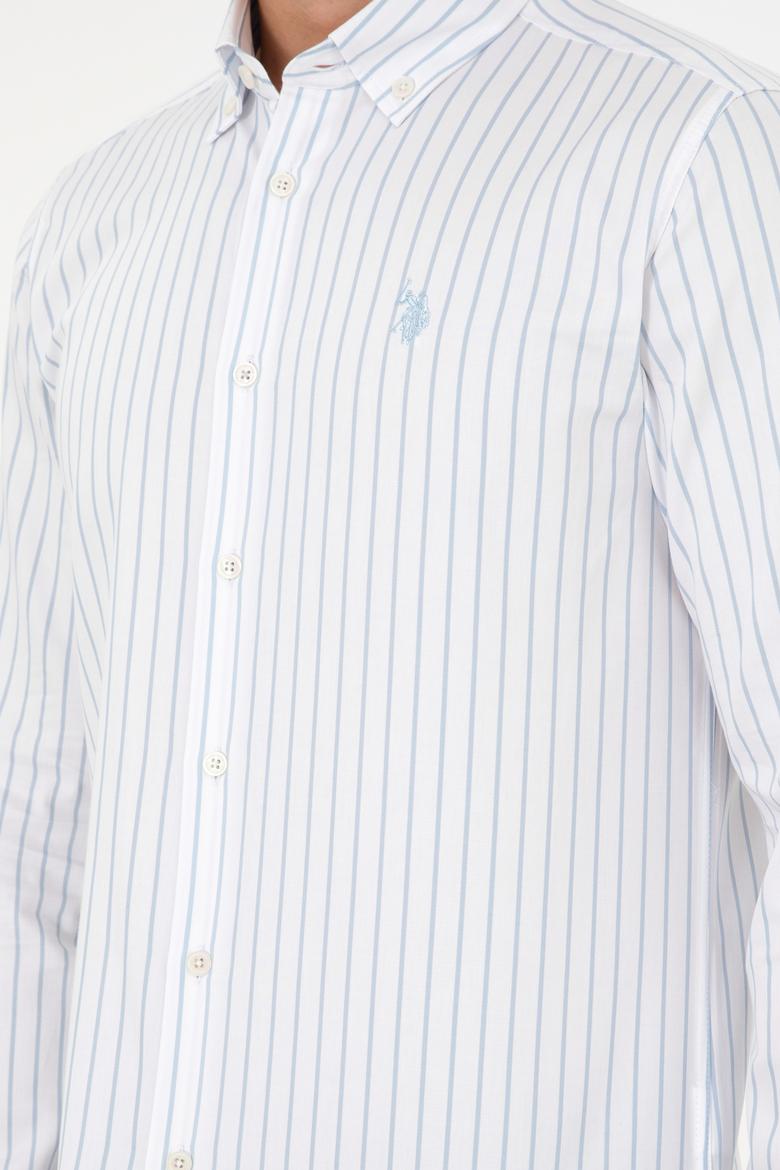 Erkek Açık Mavi Çizgili Beyaz Gömlek - 50296420019