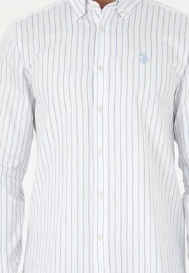 Erkek Açık Mavi Çizgili Beyaz Gömlek - 50296420019