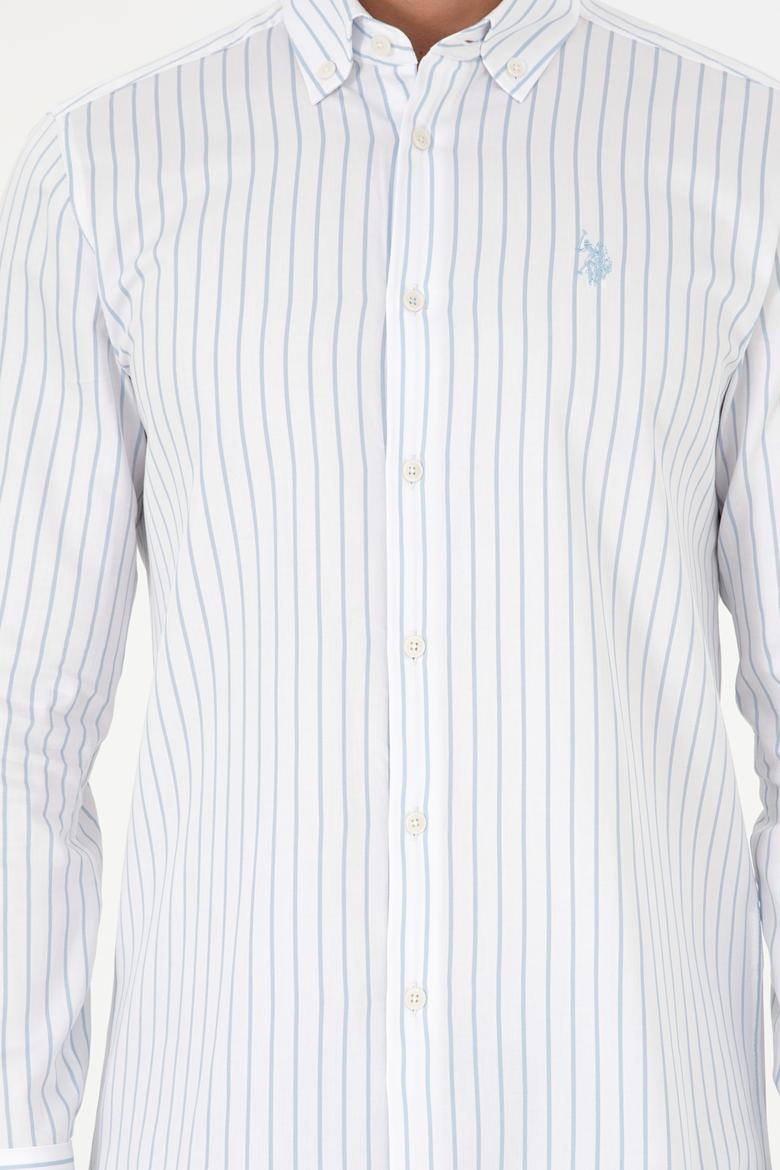 Erkek Açık Mavi Çizgili Beyaz Gömlek - 50296420019