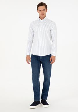 Erkek Açık Mavi Çizgili Beyaz Gömlek - 50296420019