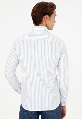 Erkek Açık Mavi Çizgili Beyaz Gömlek - 50296420019