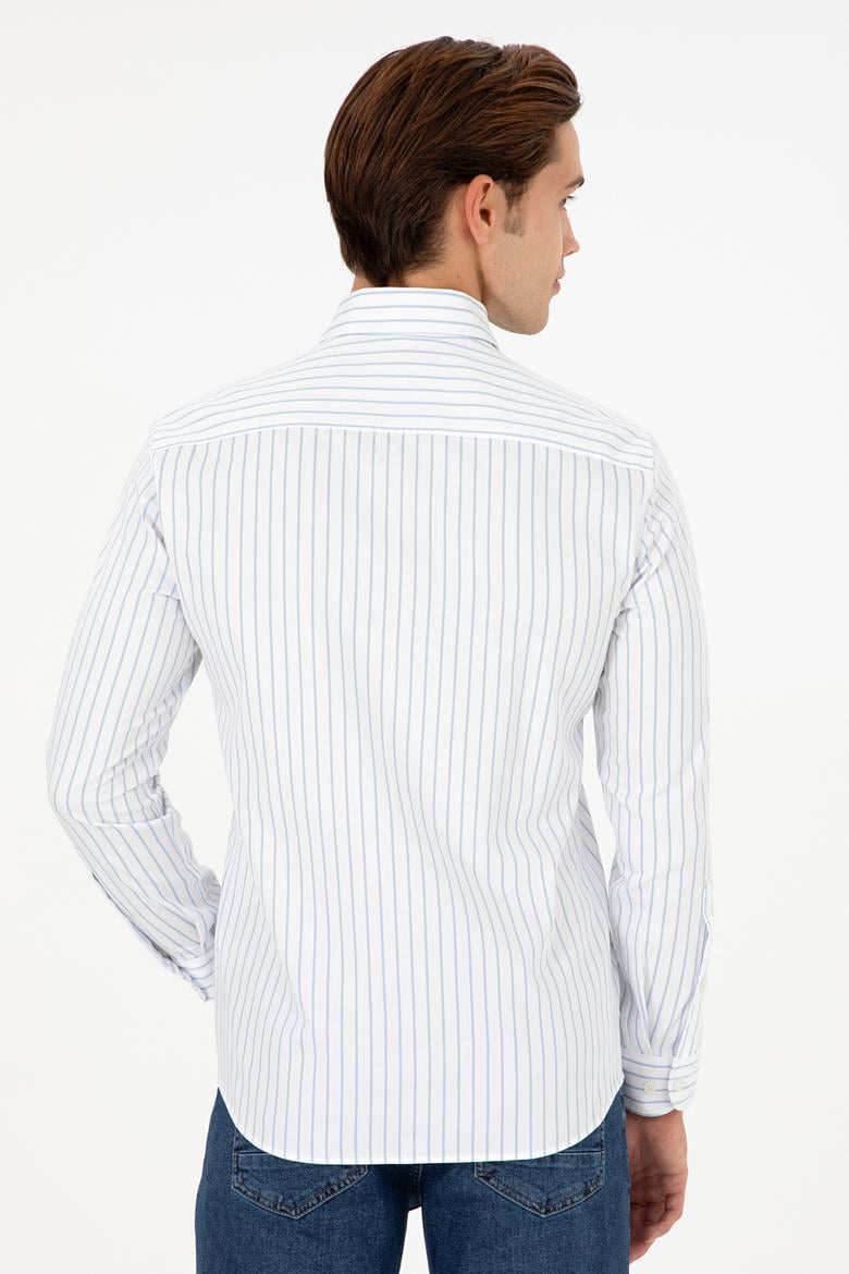 Erkek Açık Mavi Çizgili Beyaz Gömlek - 50296420019