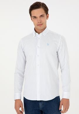 Erkek Açık Mavi Çizgili Beyaz Gömlek - 50296420019