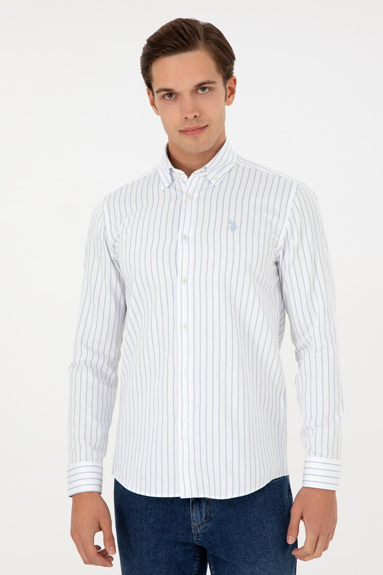 Erkek Açık Mavi Çizgili Beyaz Gömlek - 50296420019
