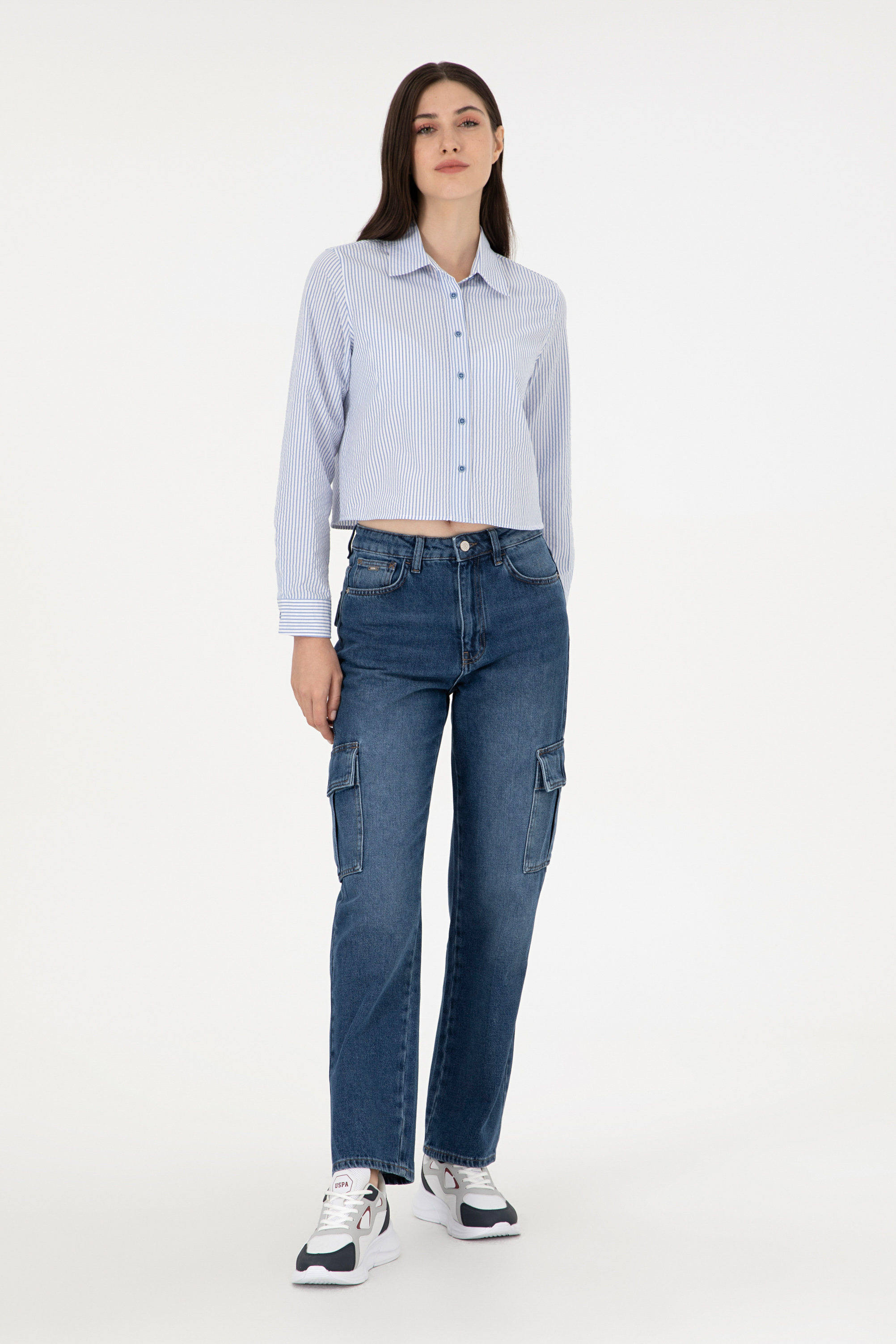 Kadın Mavi Cargofit Jean Pantolon - Image 3