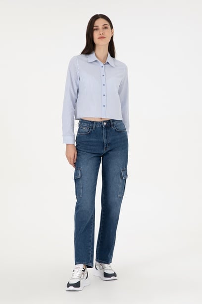 Kadın Mavi Cargofit Jean Pantolon