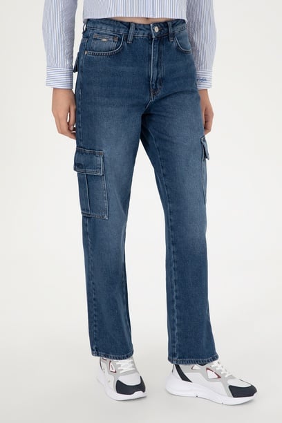 Kadın Mavi Cargofit Jean Pantolon