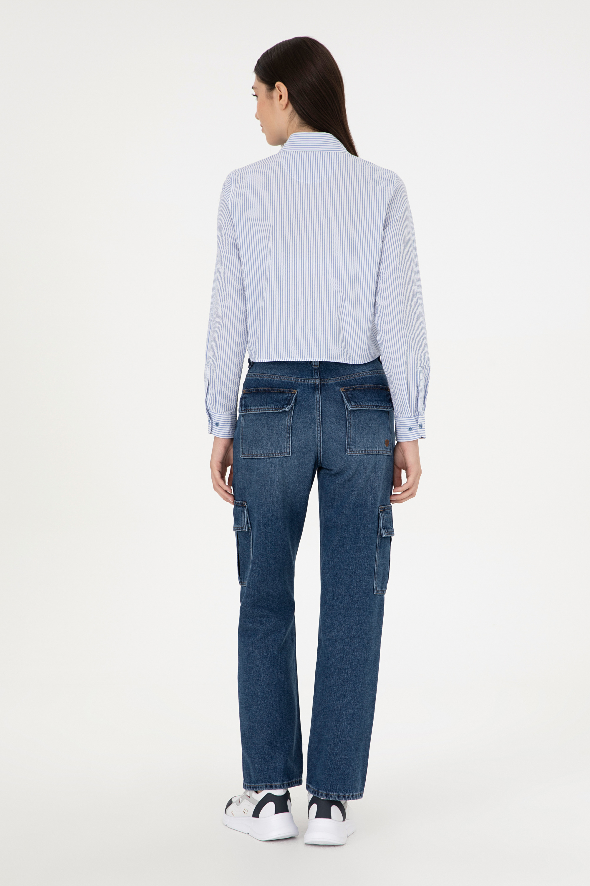 Kadın Mavi Cargofit Jean Pantolon - Image 4