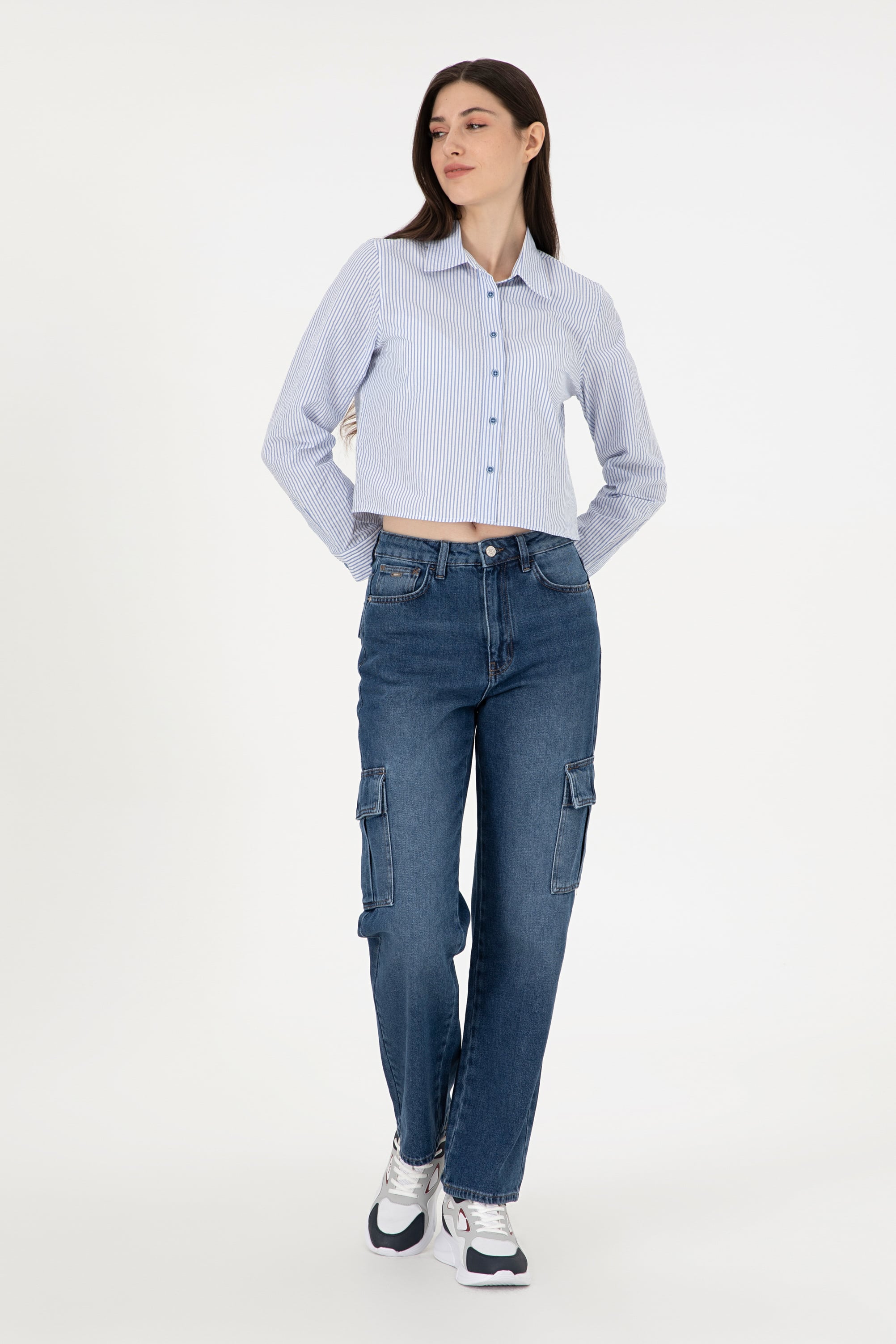 Kadın Mavi Cargofit Jean Pantolon - Image 1