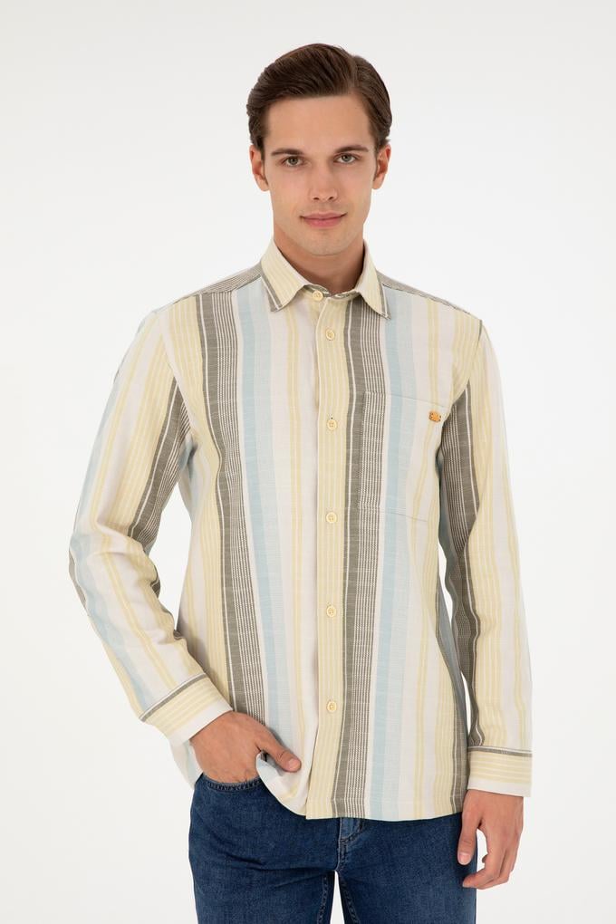 Erkek Açık Haki Uzun Kollu Gömlek