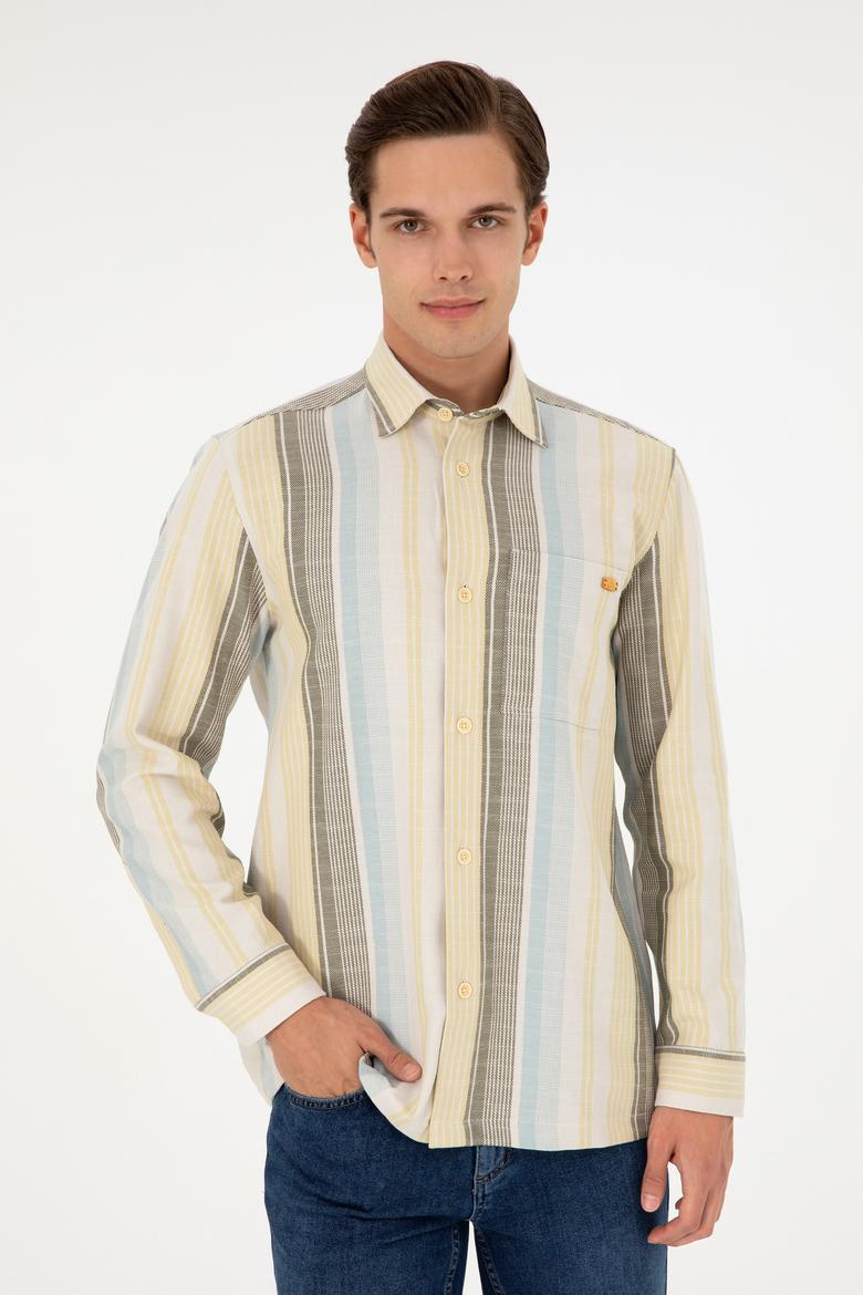 Erkek Açık Haki Uzun Kollu Gömlek