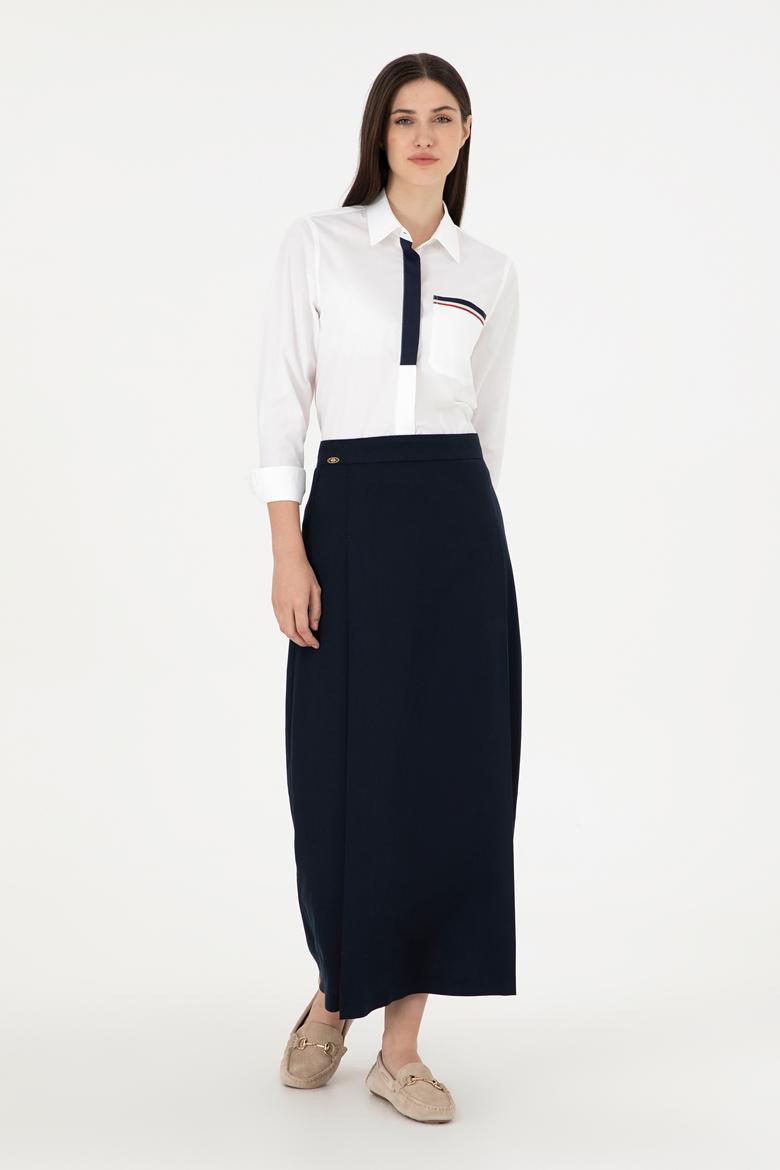 Kadın Lacivert Maxi Boy Dokuma Etek