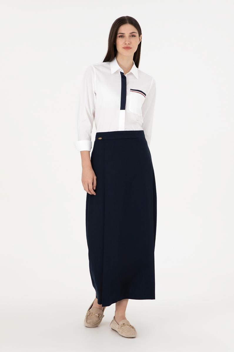 Kadın Lacivert Maxi Boy Dokuma Etek