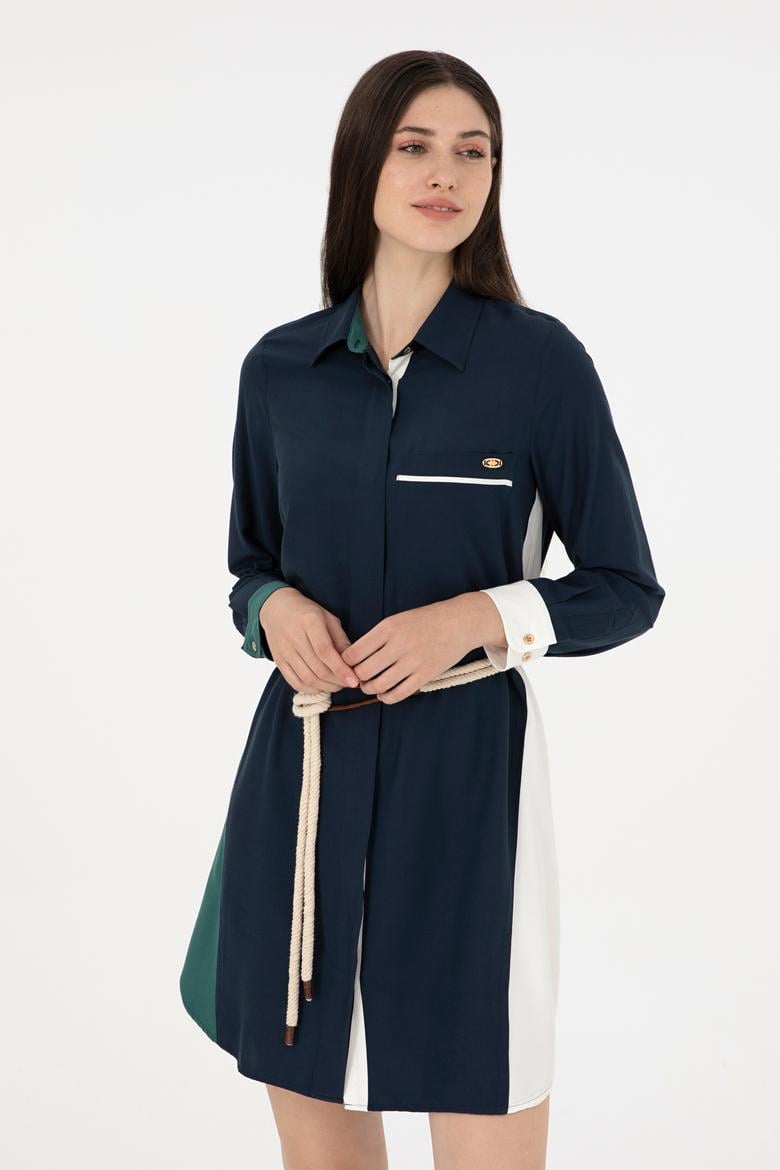 Kadın Lacivert Dokuma Elbise - 50289857027