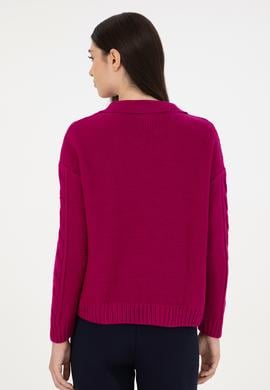 Kadın Fuşya Polo Yaka Kazak - 50291574004