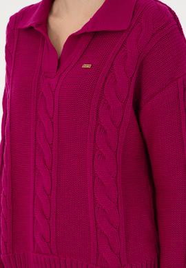 Kadın Fuşya Polo Yaka Kazak - 50291574004