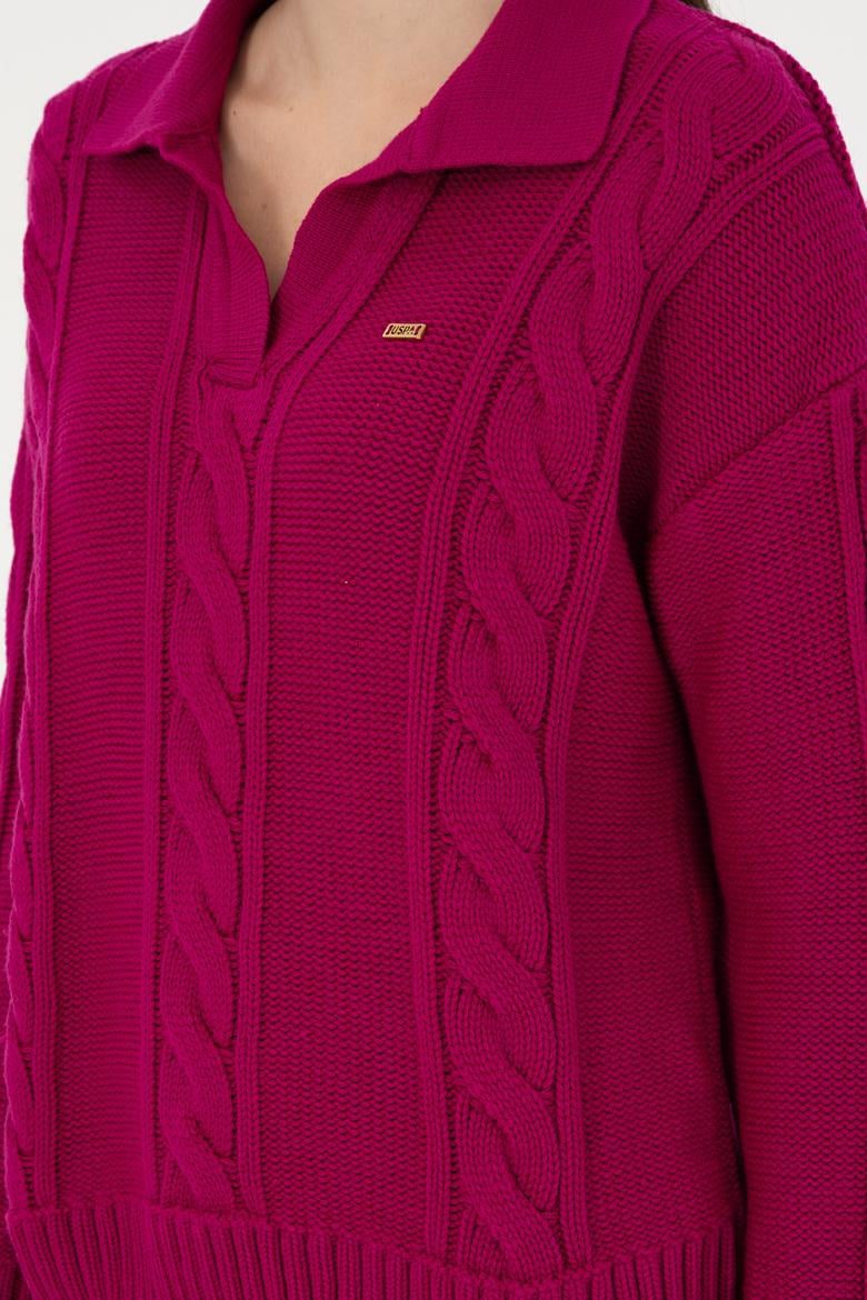 Kadın Fuşya Polo Yaka Kazak - 50291574004