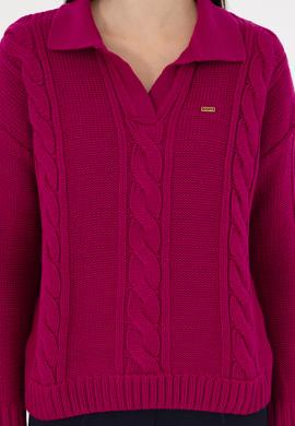 Kadın Fuşya Polo Yaka Kazak - 50291574004