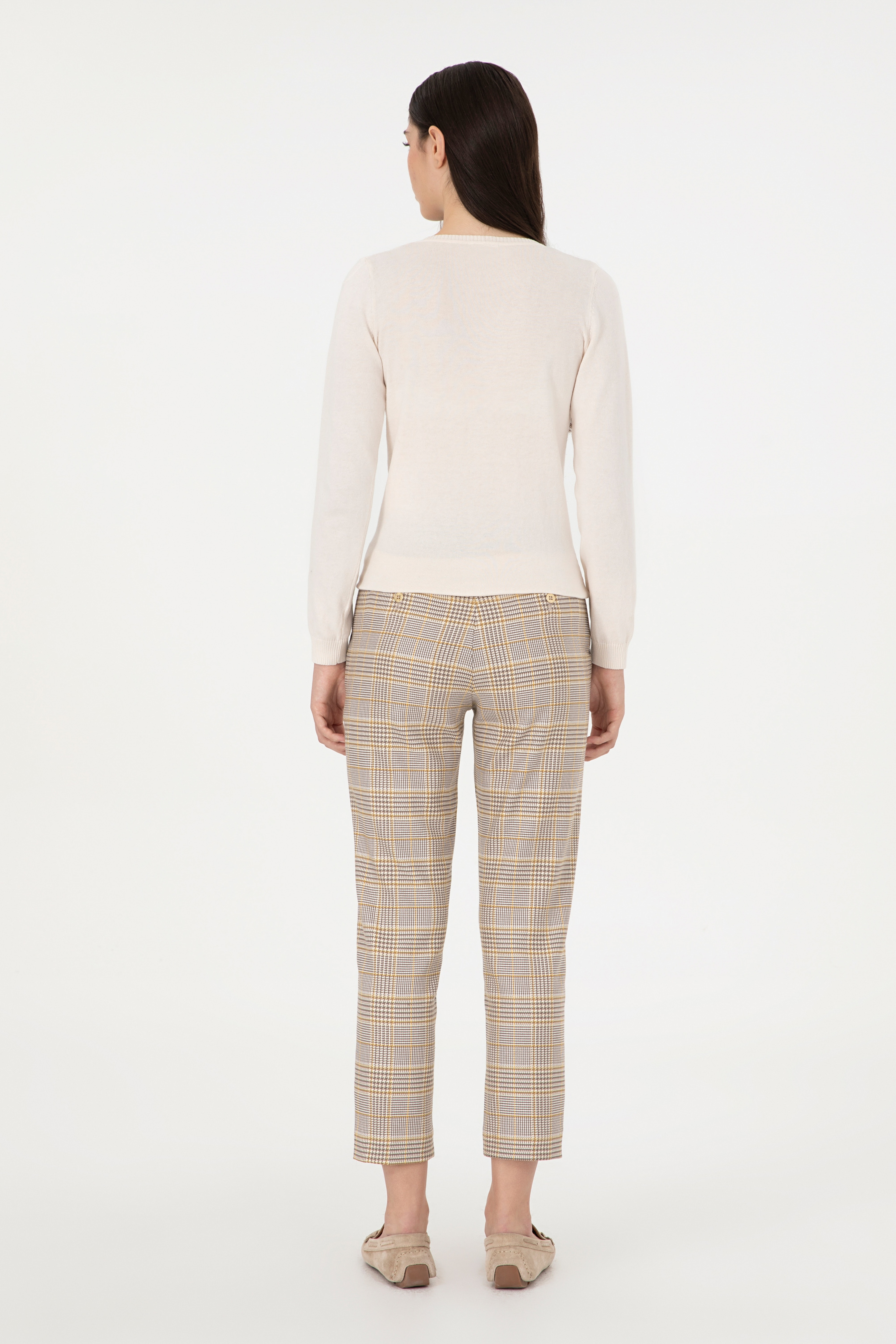 Kadın Sarı Carrot Hight Waist Fit Kanvas Pantolon - Image 4