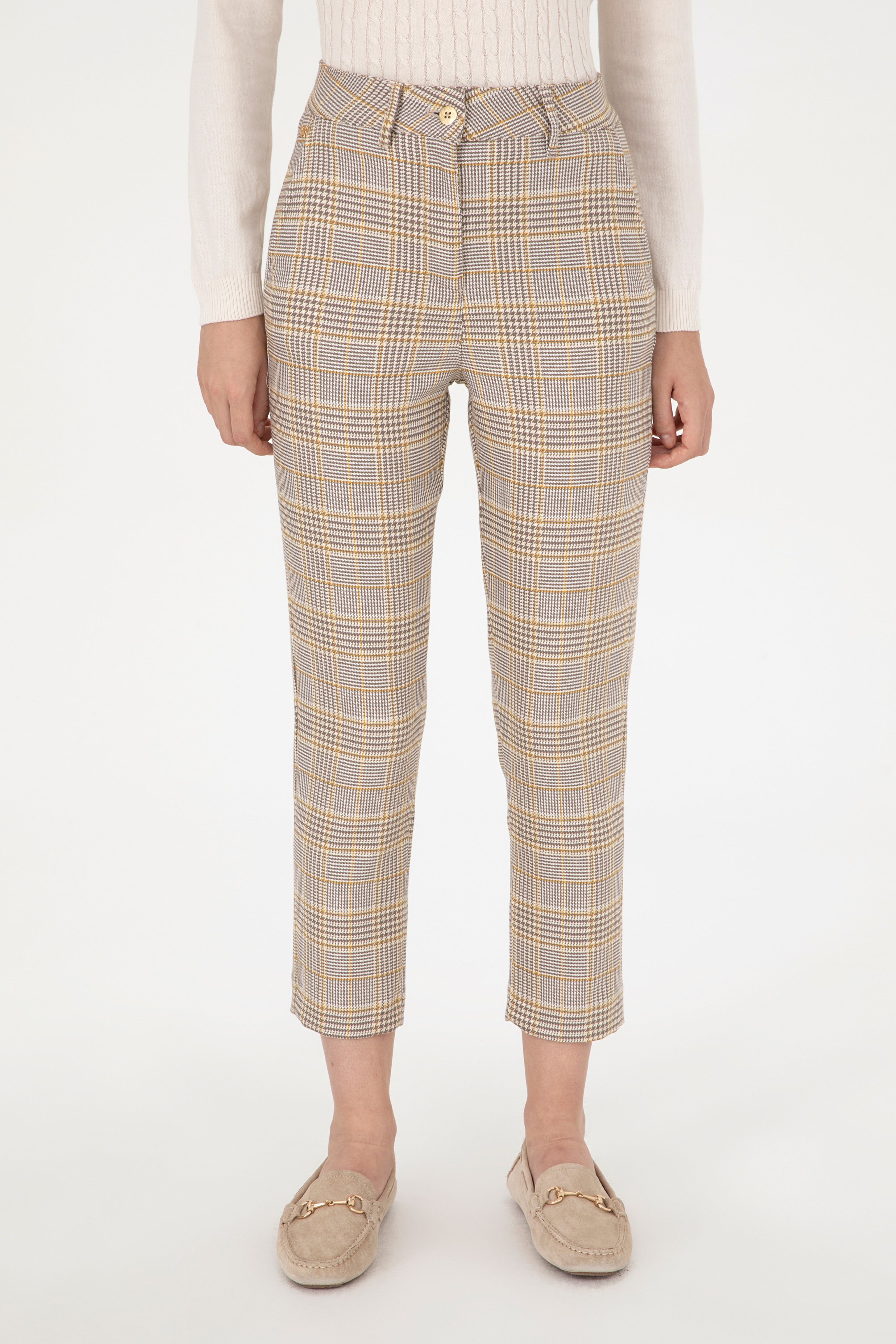 Kadın Sarı Carrot Hight Waist Fit Kanvas Pantolon - Image 2