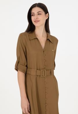 Kadın Haki Midi Boy Dokuma Elbise - 50289871011