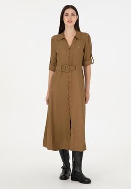 Kadın Haki Midi Boy Dokuma Elbise - 50289871011