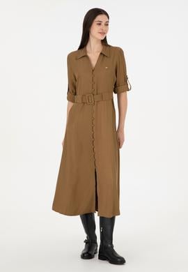 Kadın Haki Midi Boy Dokuma Elbise - 50289871011