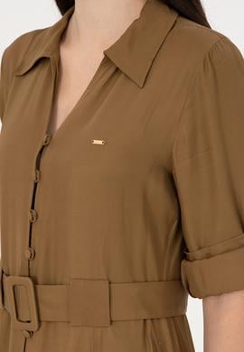 Kadın Haki Midi Boy Dokuma Elbise - 50289871011