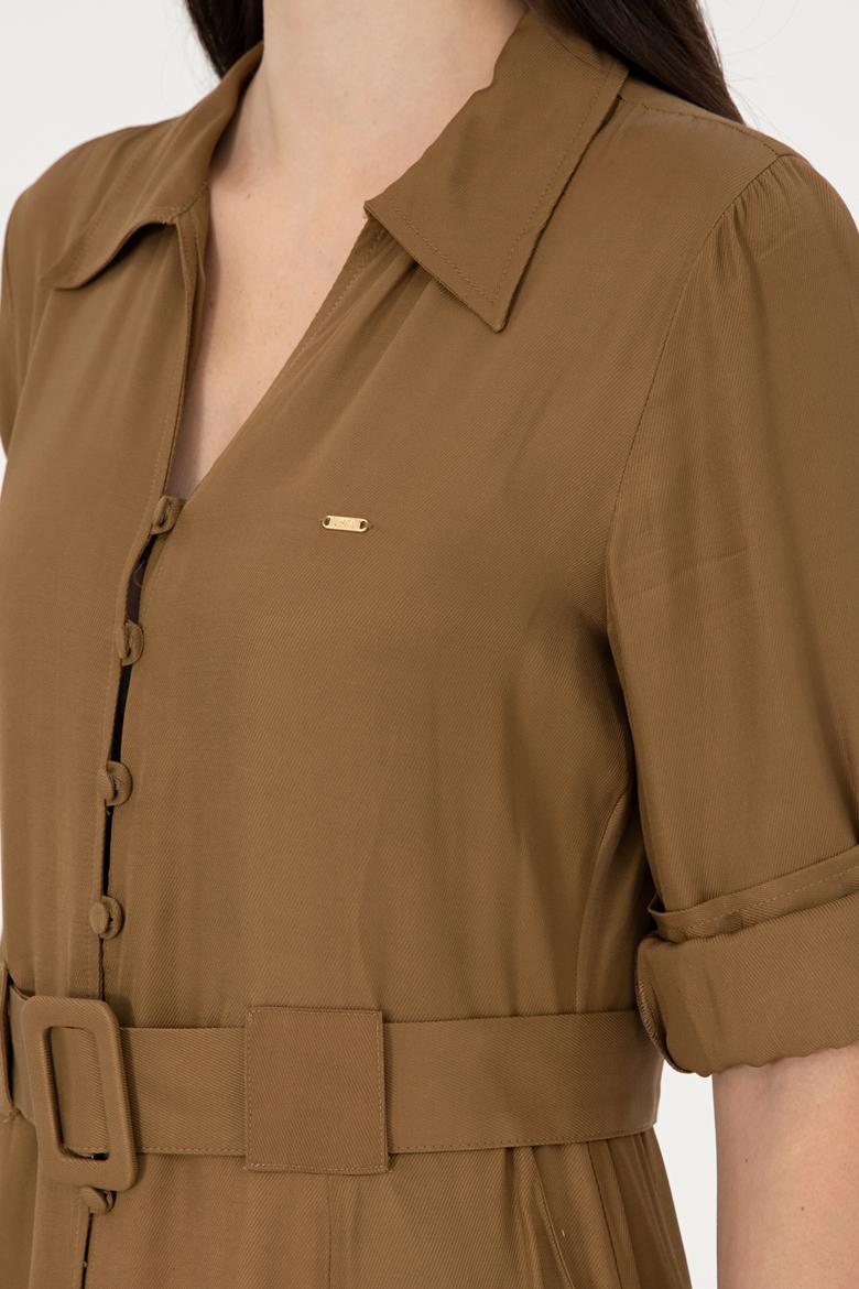 Kadın Haki Midi Boy Dokuma Elbise - 50289871011