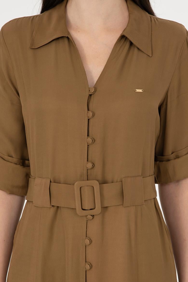 Kadın Haki Midi Boy Dokuma Elbise - 50289871011