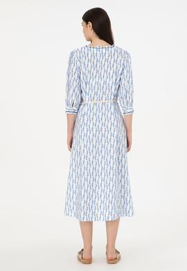 Kadın Koyu Mavi Midi Boy Dokuma Elbise - 50280542003