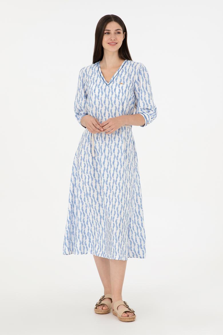 Kadın Koyu Mavi Midi Boy Dokuma Elbise - 50280542003