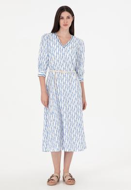 Kadın Koyu Mavi Midi Boy Dokuma Elbise - 50280542003