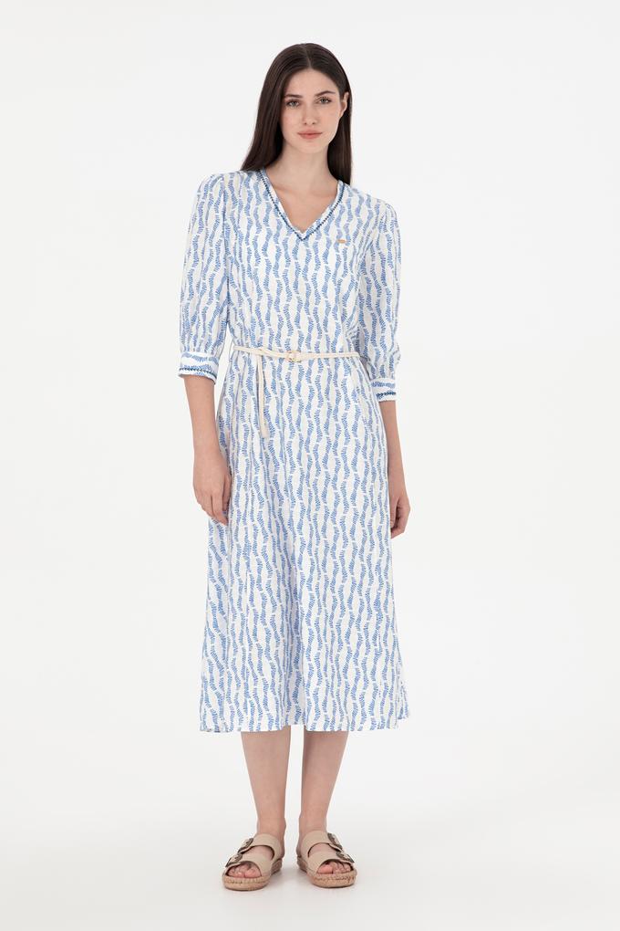 Kadın Koyu Mavi Midi Boy Dokuma Elbise