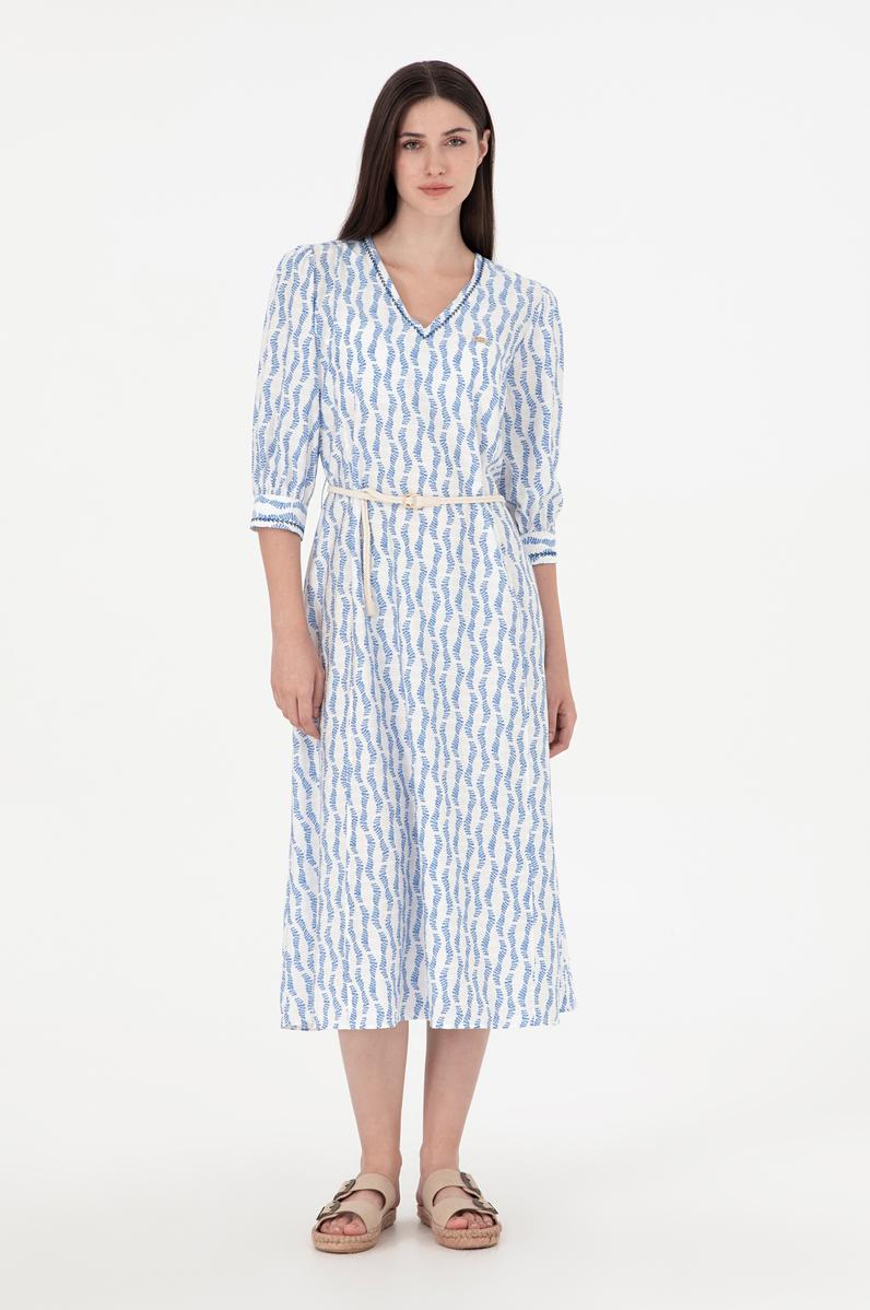 Kadın Koyu Mavi Midi Boy Dokuma Elbise