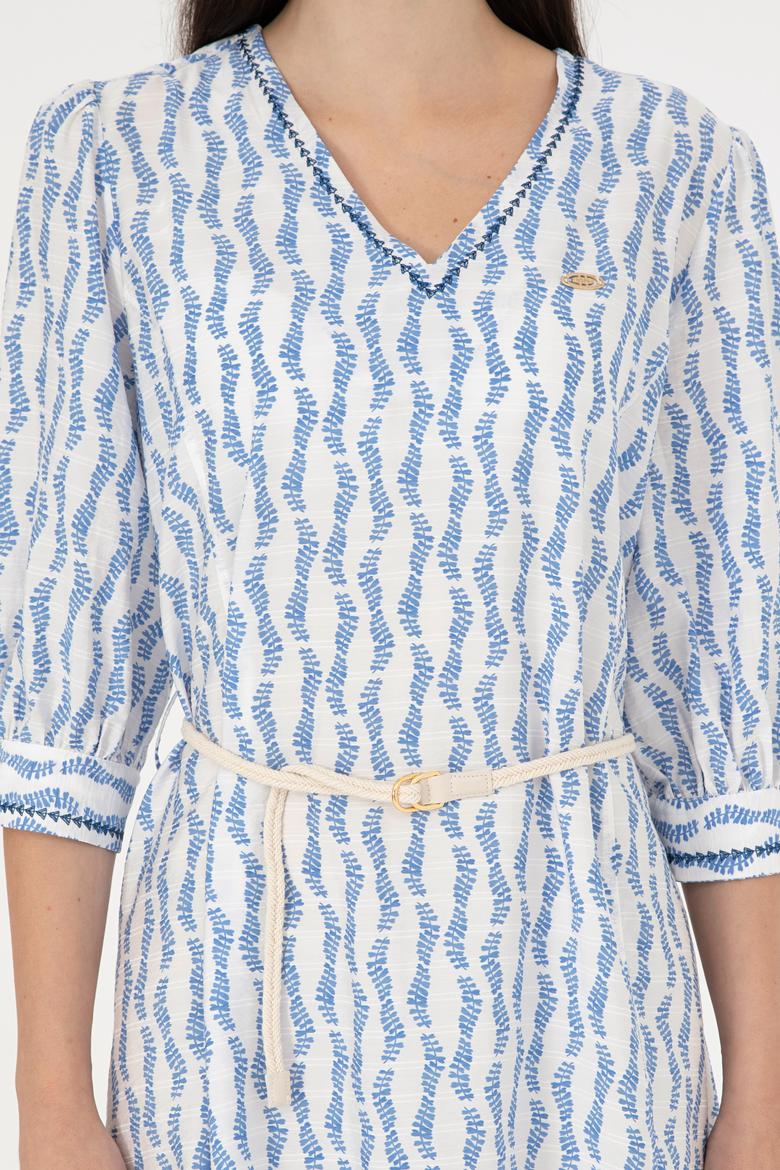 Kadın Koyu Mavi Midi Boy Dokuma Elbise - 50280542003