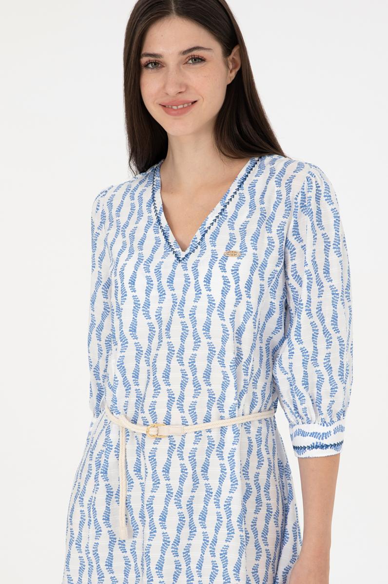 Kadın Koyu Mavi Midi Boy Dokuma Elbise