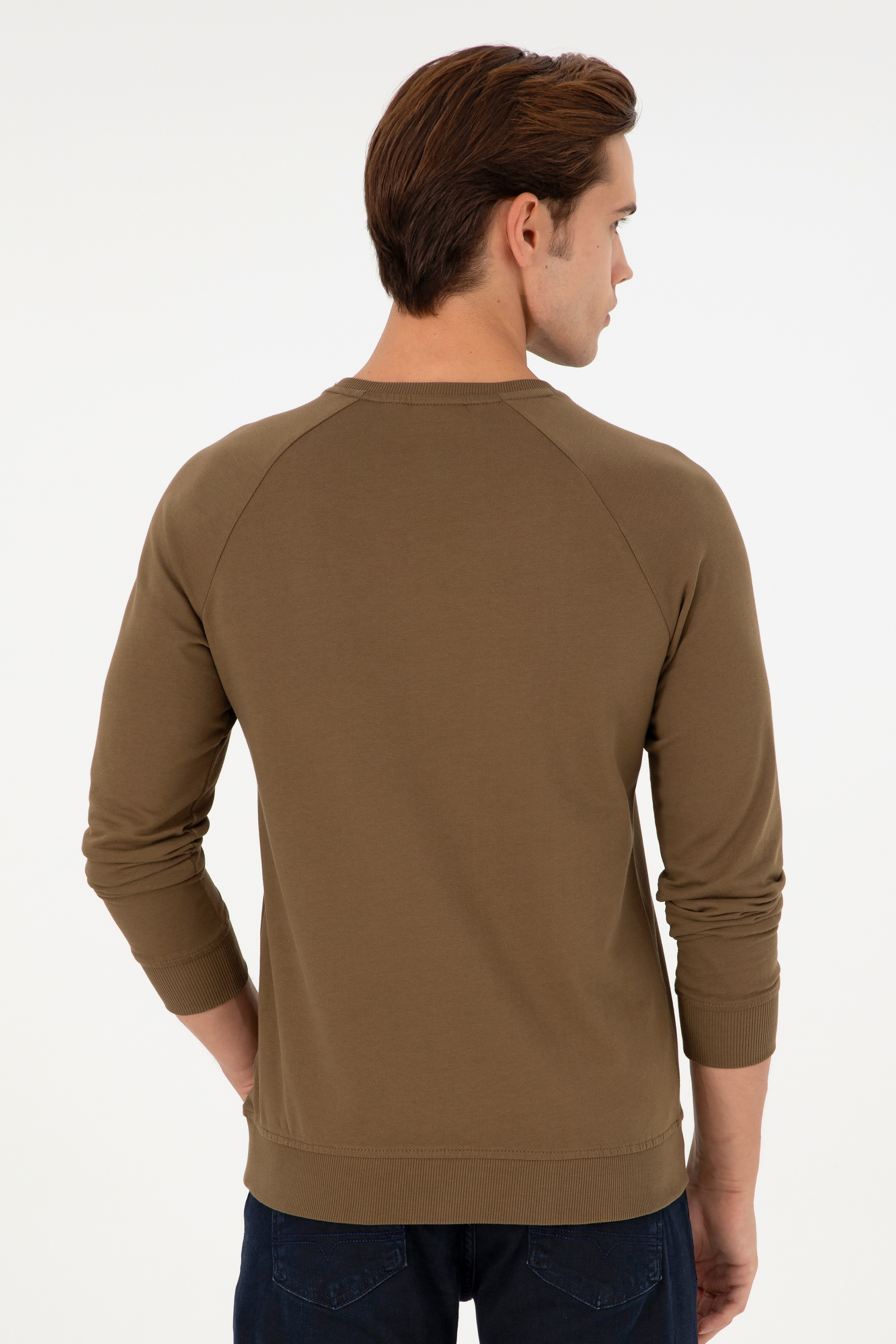 Erkek Haki Basic Sweatshirt - Image 5