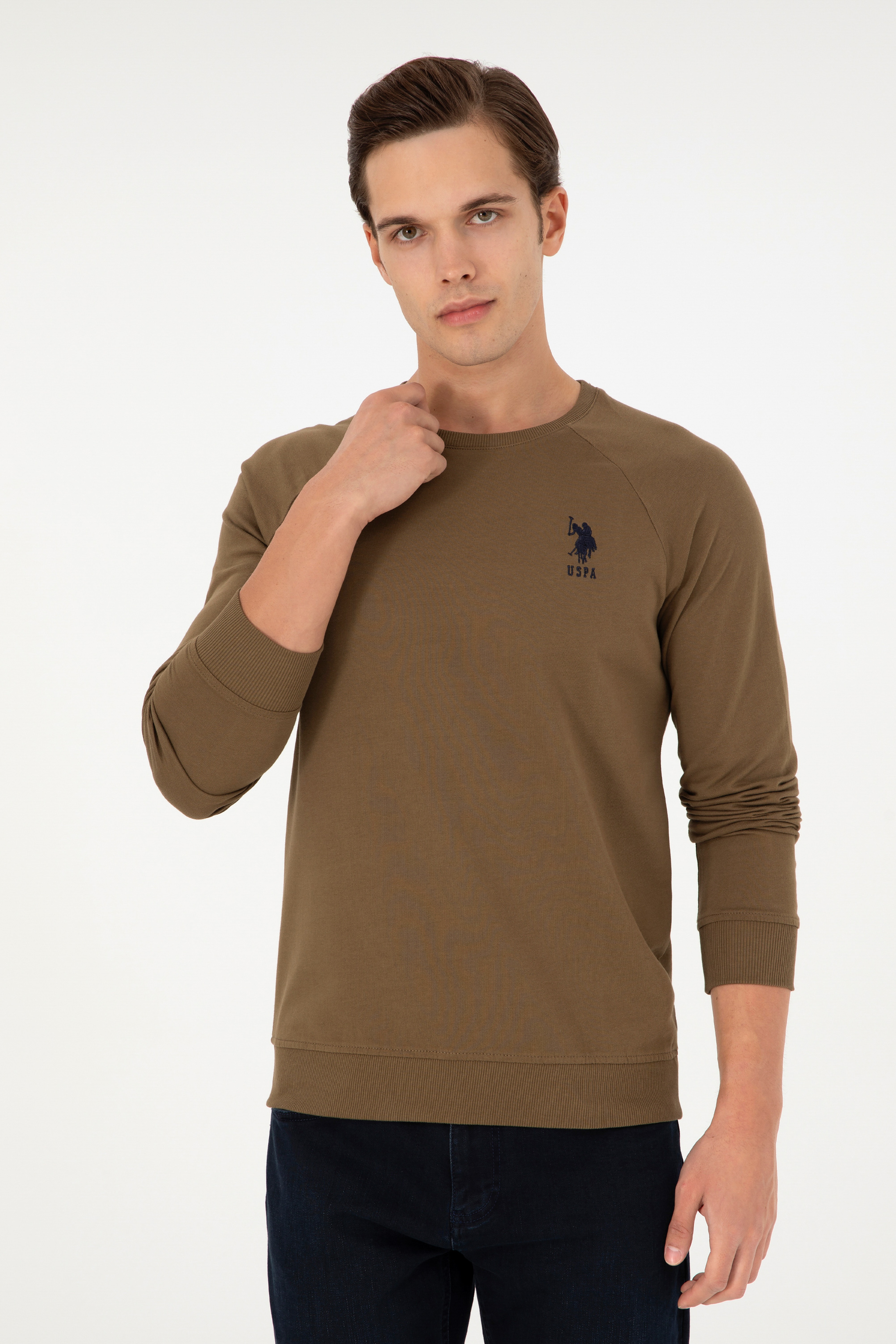 Erkek Haki Basic Sweatshirt