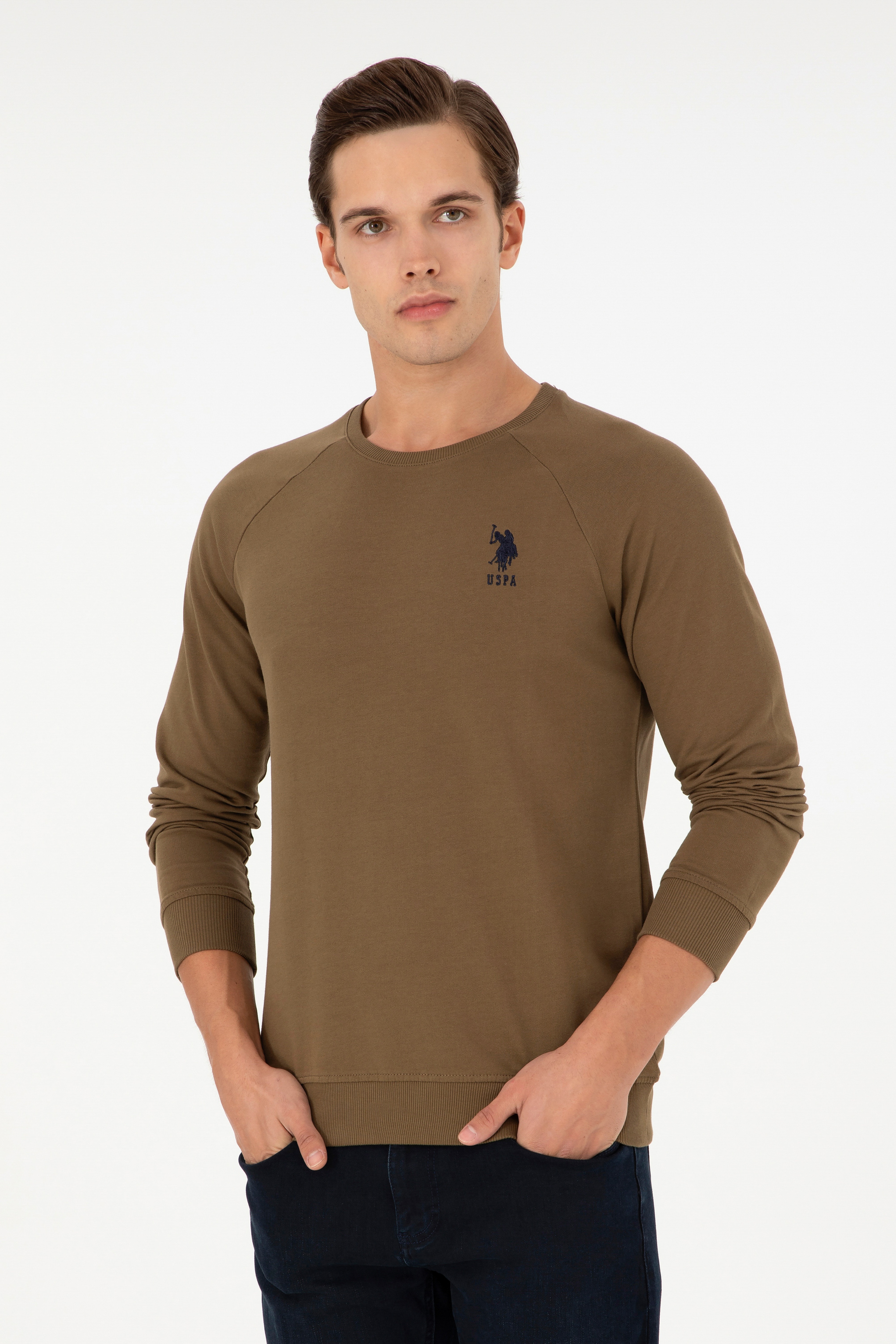 Erkek Haki Basic Sweatshirt - Image 1