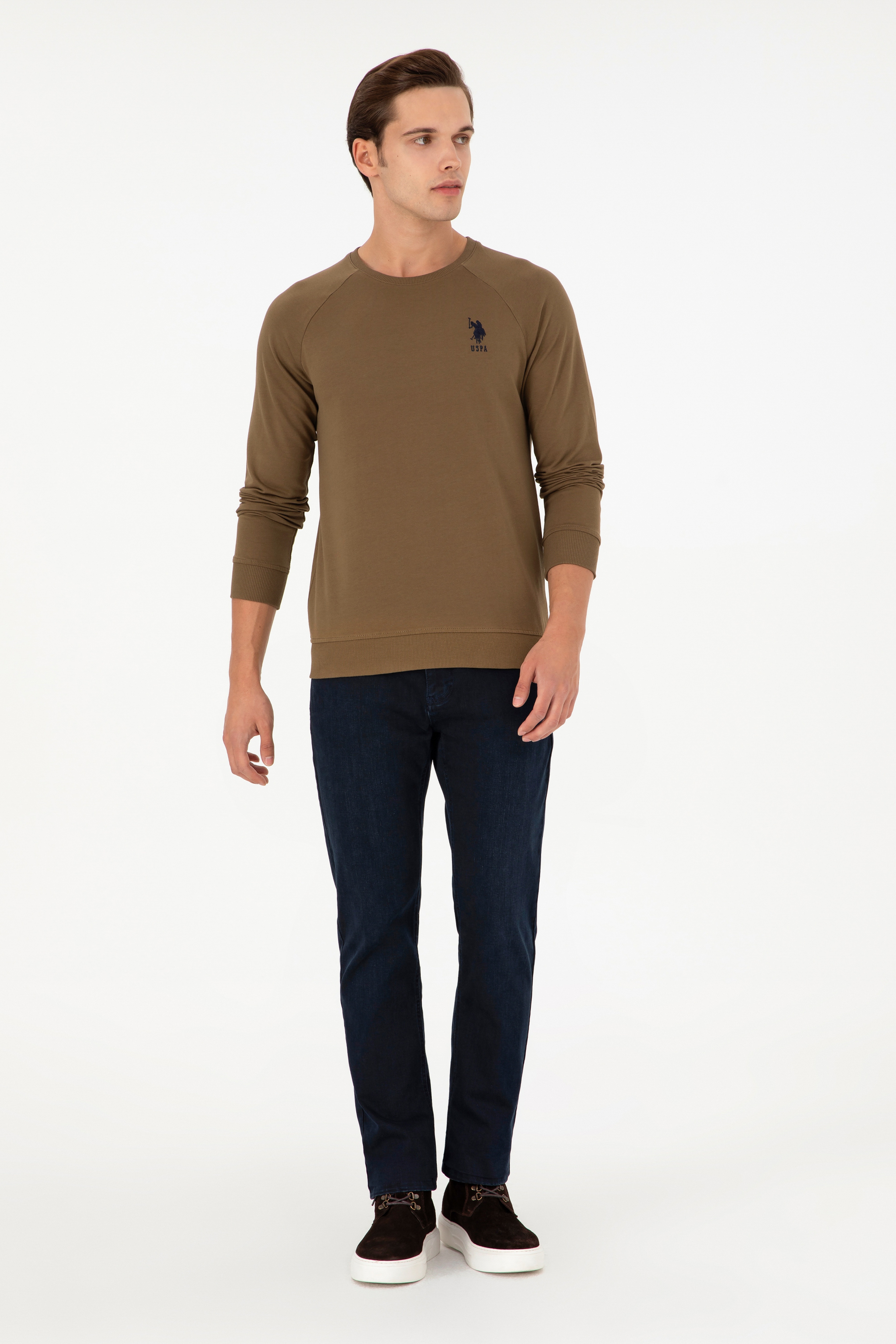 Erkek Haki Basic Sweatshirt