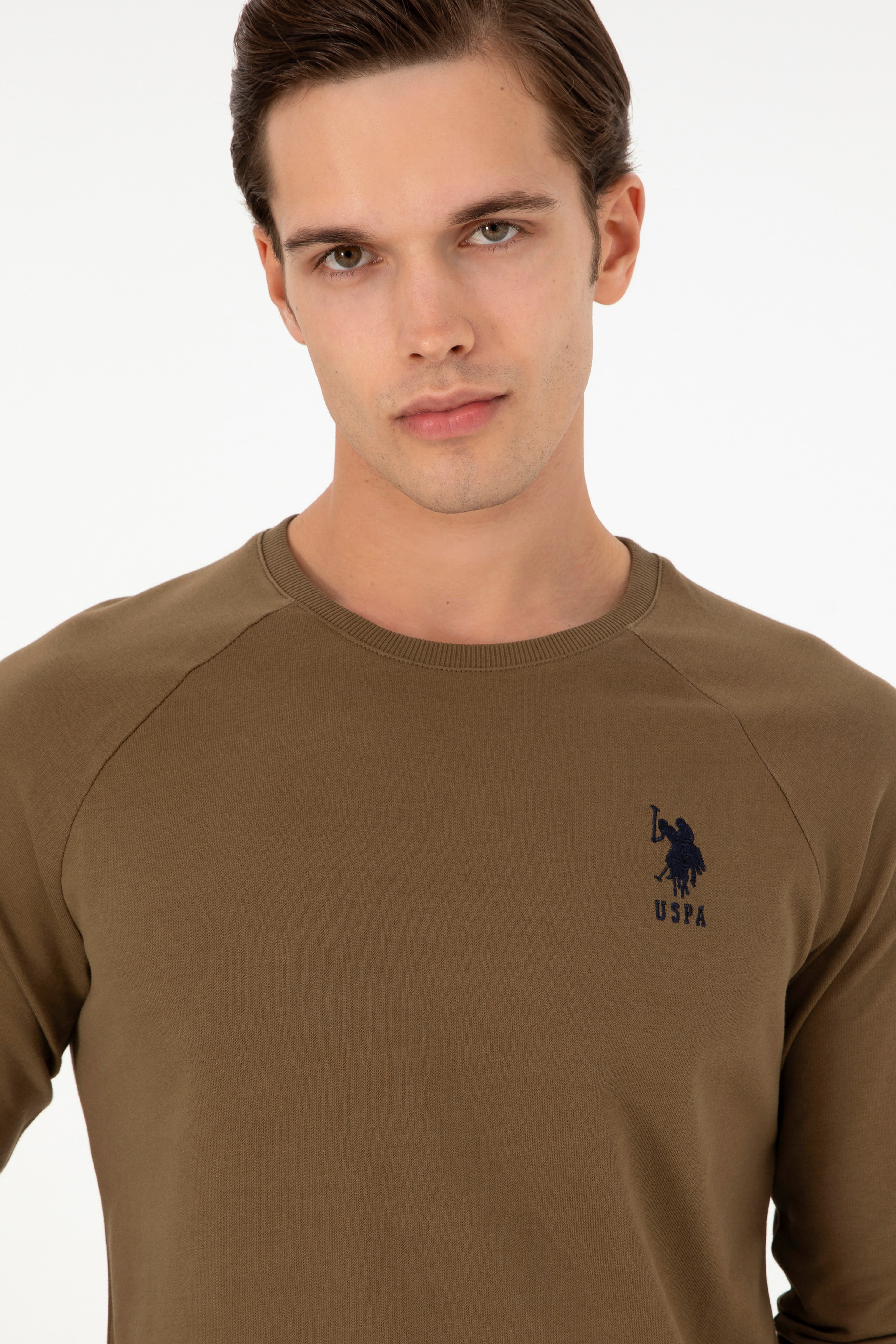 Erkek Haki Basic Sweatshirt - Image 2