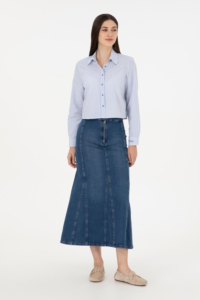 Kadın Mavi Maxi Boy Jean Etek