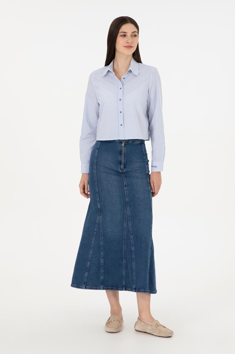 Kadın Mavi Maxi Boy Jean Etek