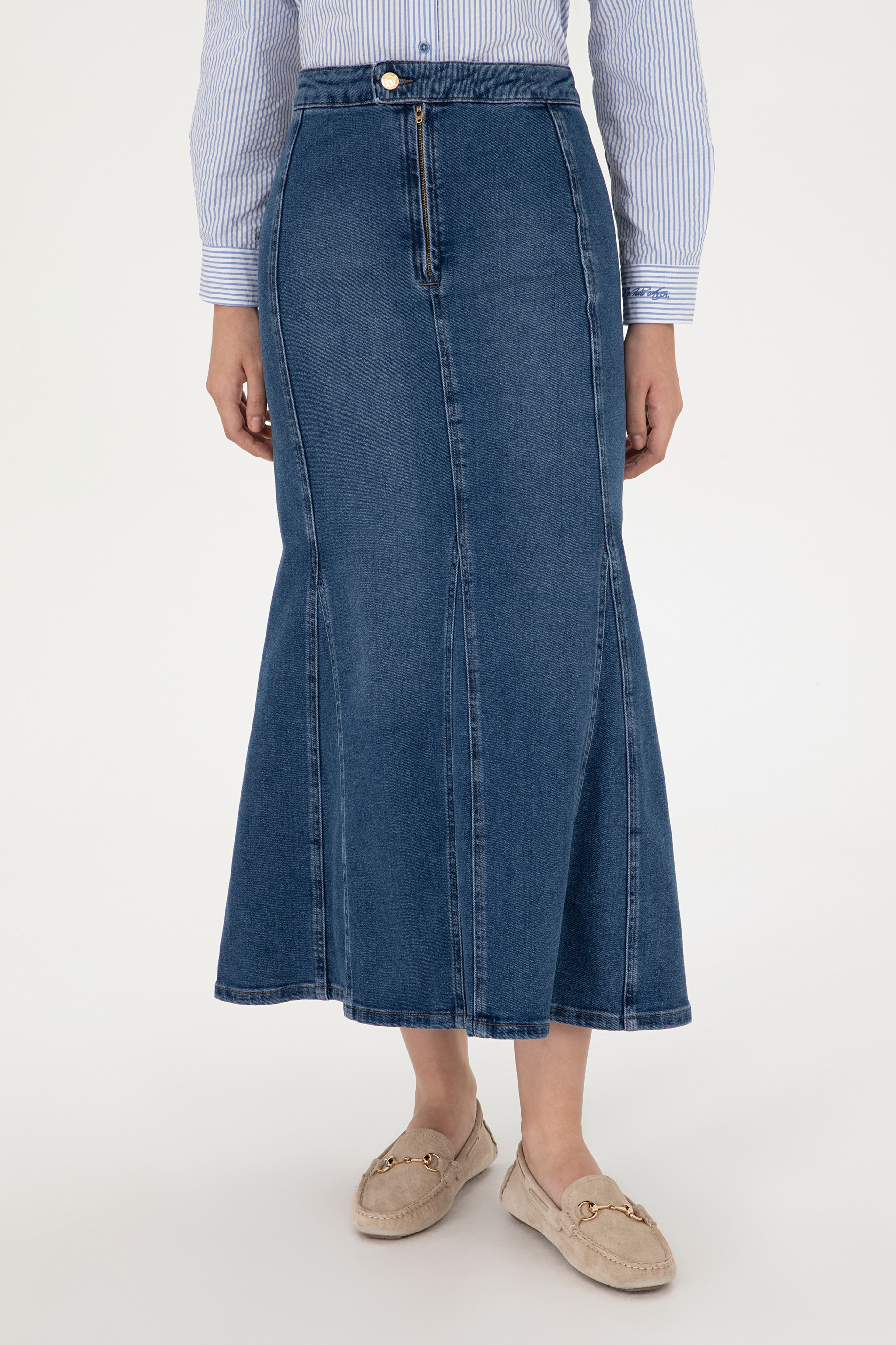 Kadın Mavi Maxi Boy Jean Etek - Image 2
