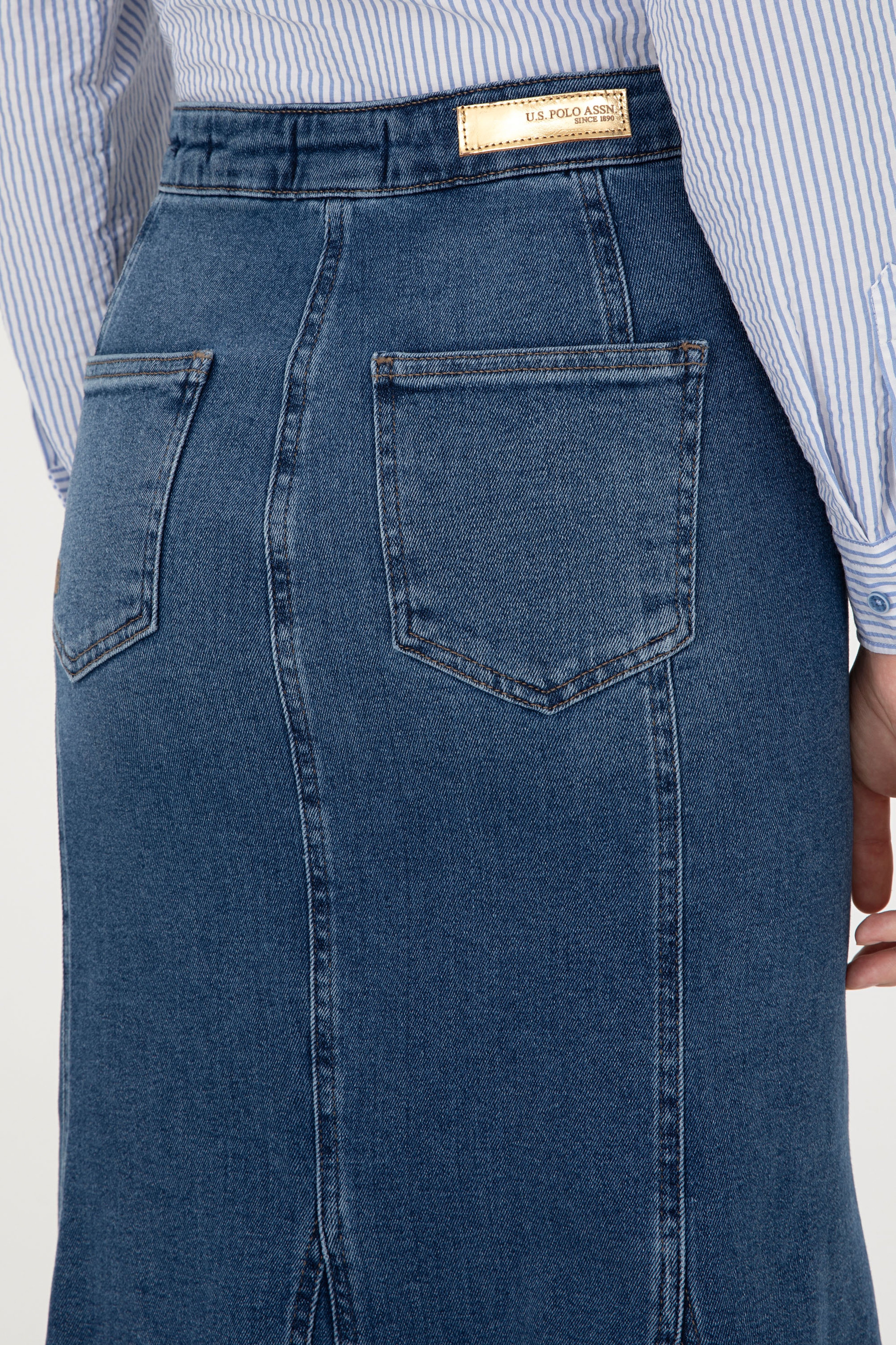 Kadın Mavi Maxi Boy Jean Etek - Image 5