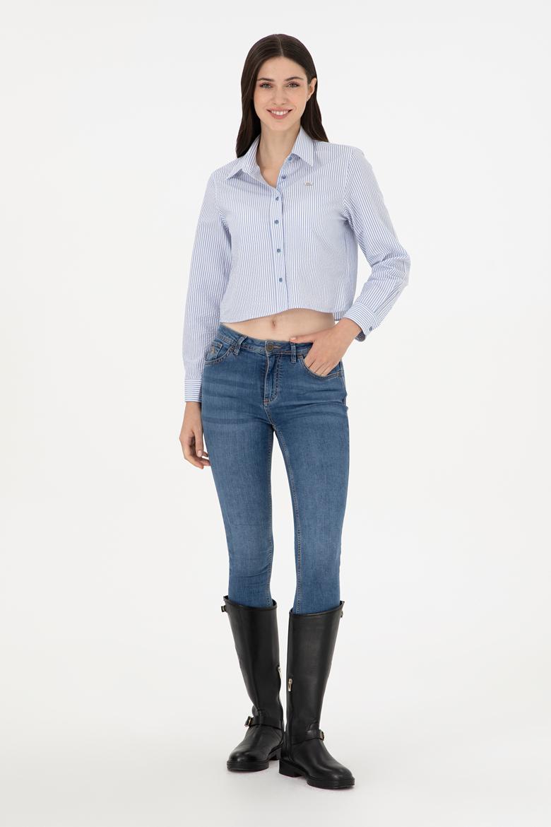 Kadın Saks Uzun Kollu Gömlek - 50291106004