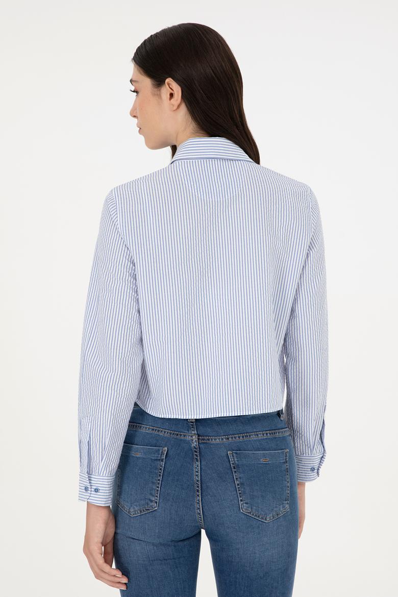 Kadın Saks Uzun Kollu Gömlek - 50291106004