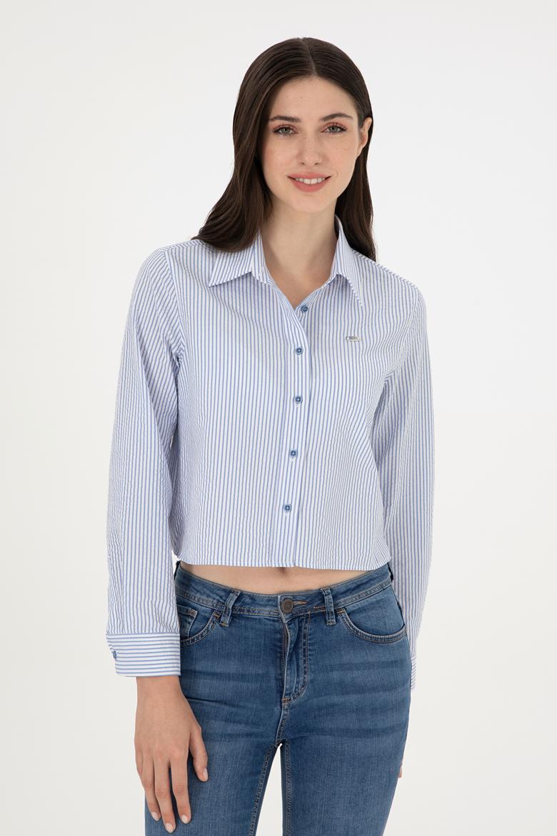 Kadın Saks Uzun Kollu Gömlek - 50291106004